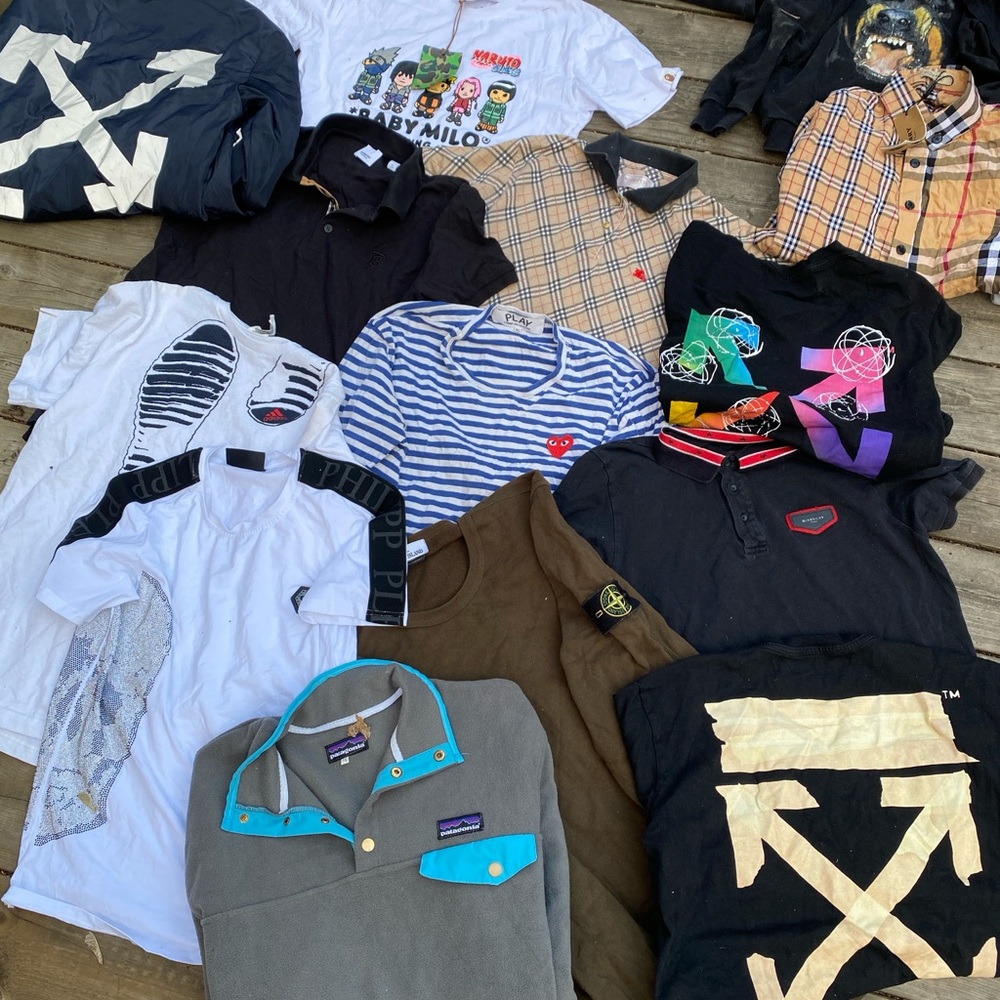 Lot of 9 Designer Clothing Items - Burberry, Bape, Stone Island, Patagonia XL